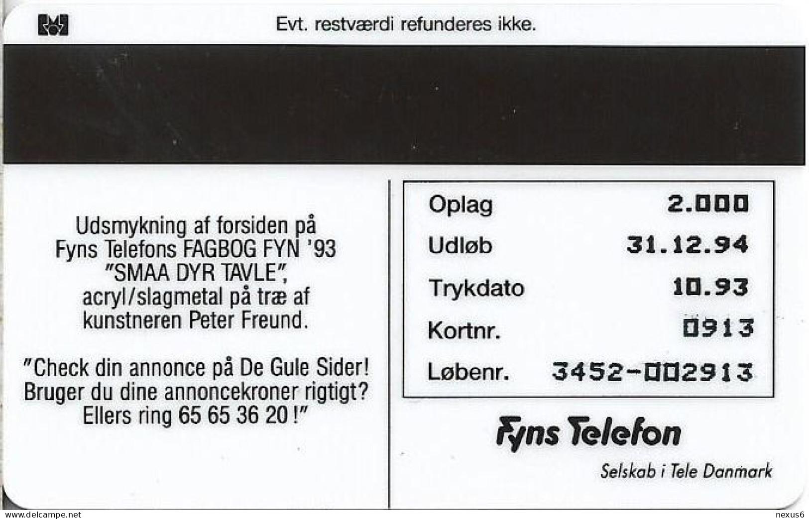 Denmark - Fyns - Yellow Pages - TDFP020 - 10.1993, 2.000ex, 10kr, Used - Danemark