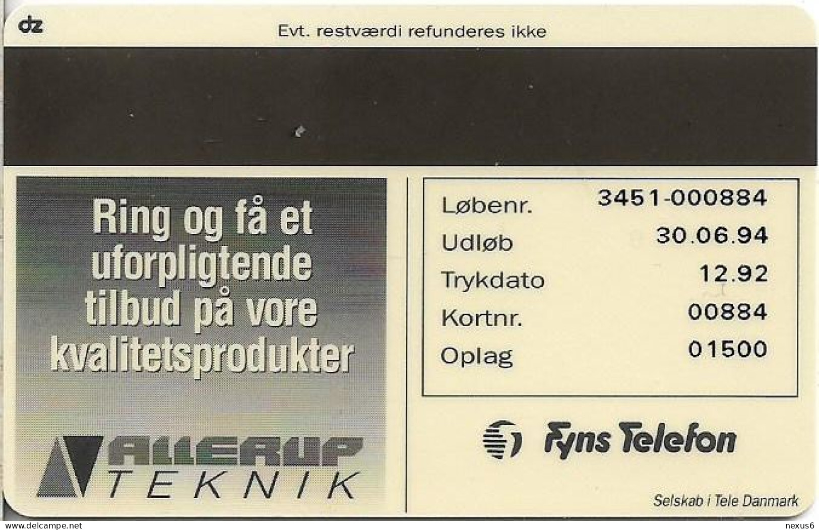 Denmark - Fyns - Allerup Technic - TDFP007 - 12.1992, 1.500ex, 10kr, Used - Denemarken