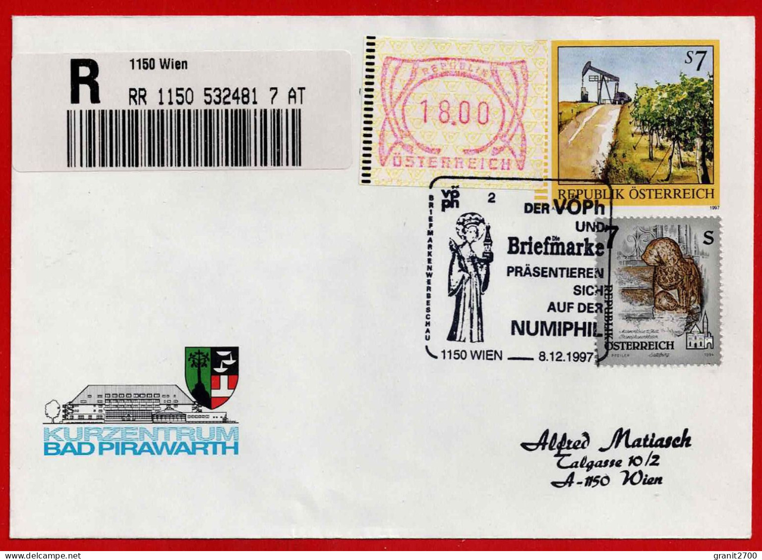 GS - Brief Reko Mit Stempel 1150 Wien - Der VÖPh Und Briefmarke Präsentieren Sich Auf Der Numiphil  - Vom 8.12.1997 - Storia Postale