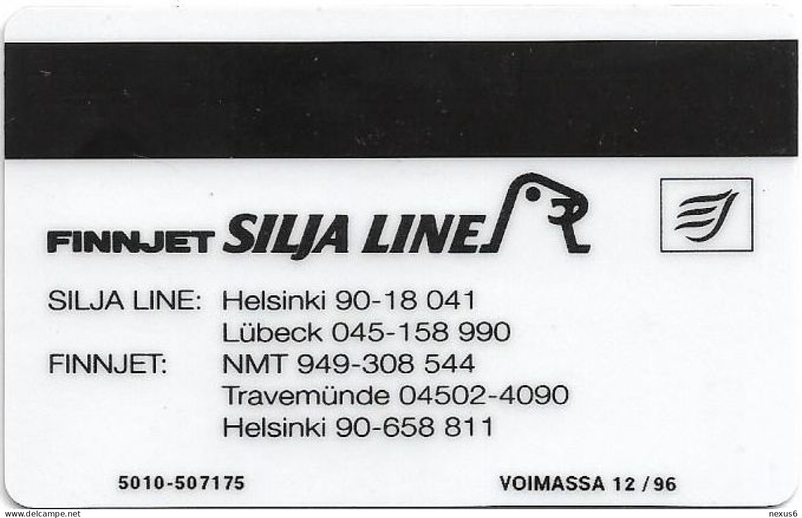 Finland - Turku (Magnetic) - D94E - Silja Line Finnjet 3 - Cn. 5010, Exp.12.1996, 10Mk, 7.000ex, Used - Finlandia