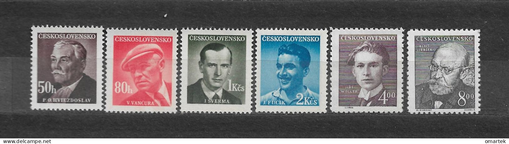 Czechoslovakia 1949 MNH ** Mi 566-571 Sc 374-379 Writers, Schriftsteller.Tschechoslowakei. C3 - Unused Stamps