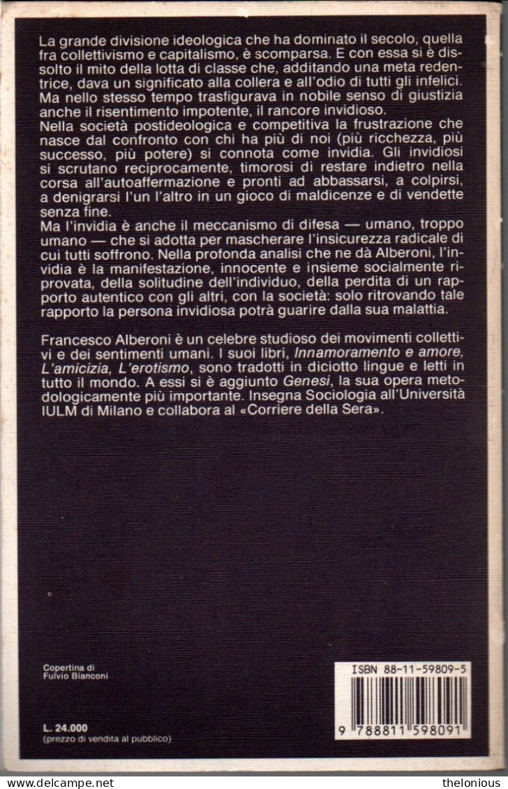 # Francesco Alberoni - Gli Invidiosi - Garzanti Saggi Blu 1° Ediz. 1991 - Berühmte Autoren