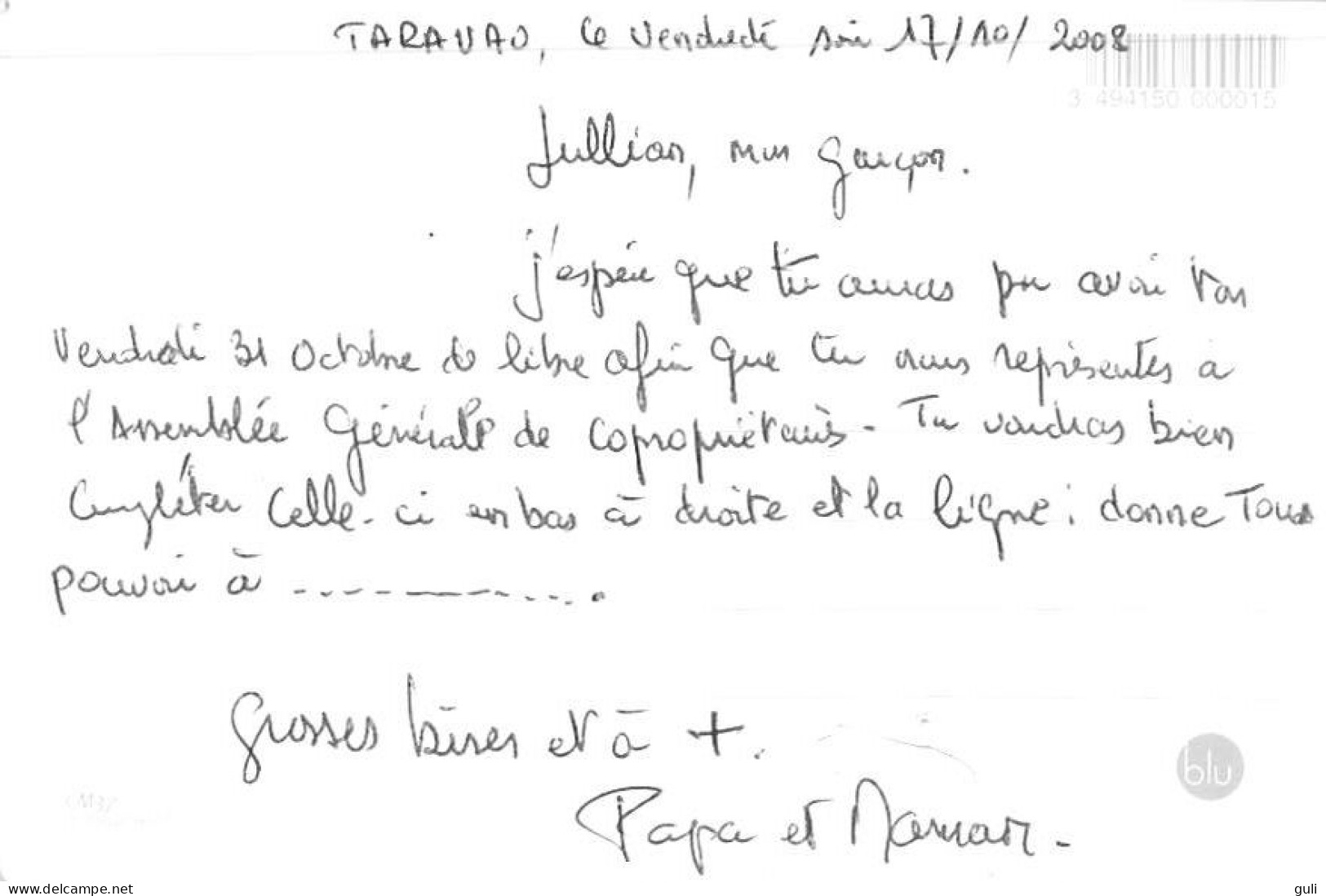 Polynésie Française TAHITI Et Ses îles Baleine à Bosses (B)  (whale) BLU N° CM 37 / Pascal Jagut - Polynésie Française