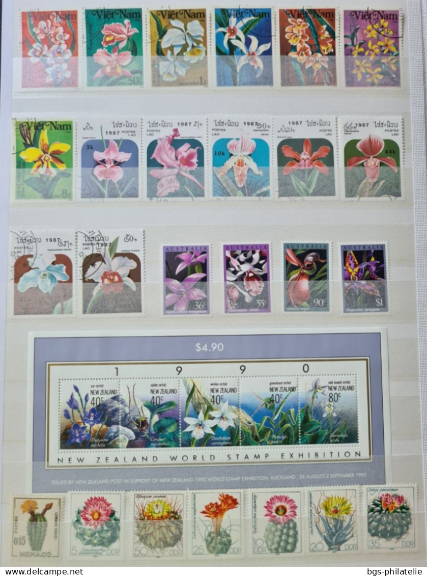 Collection de timbres sur le thème des Fleurs.