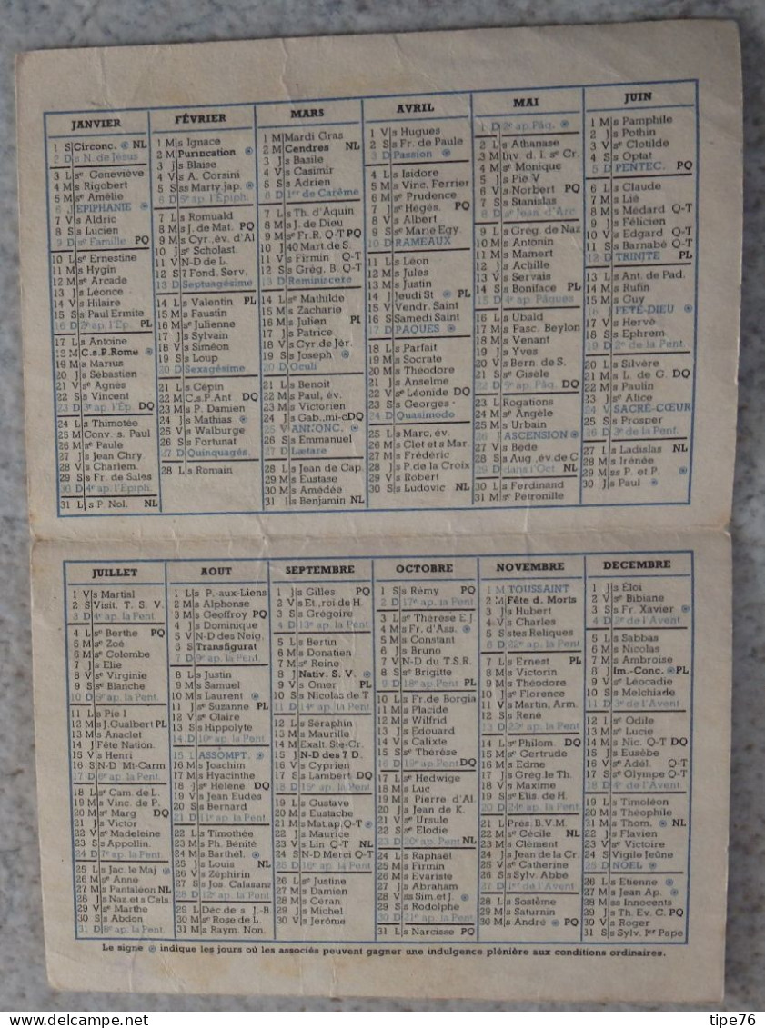 Petit Calendrier  De Poche  Image Pieuse 1938 Oeuvre De Saint Pierre Apotre - Petit Format : 1921-40