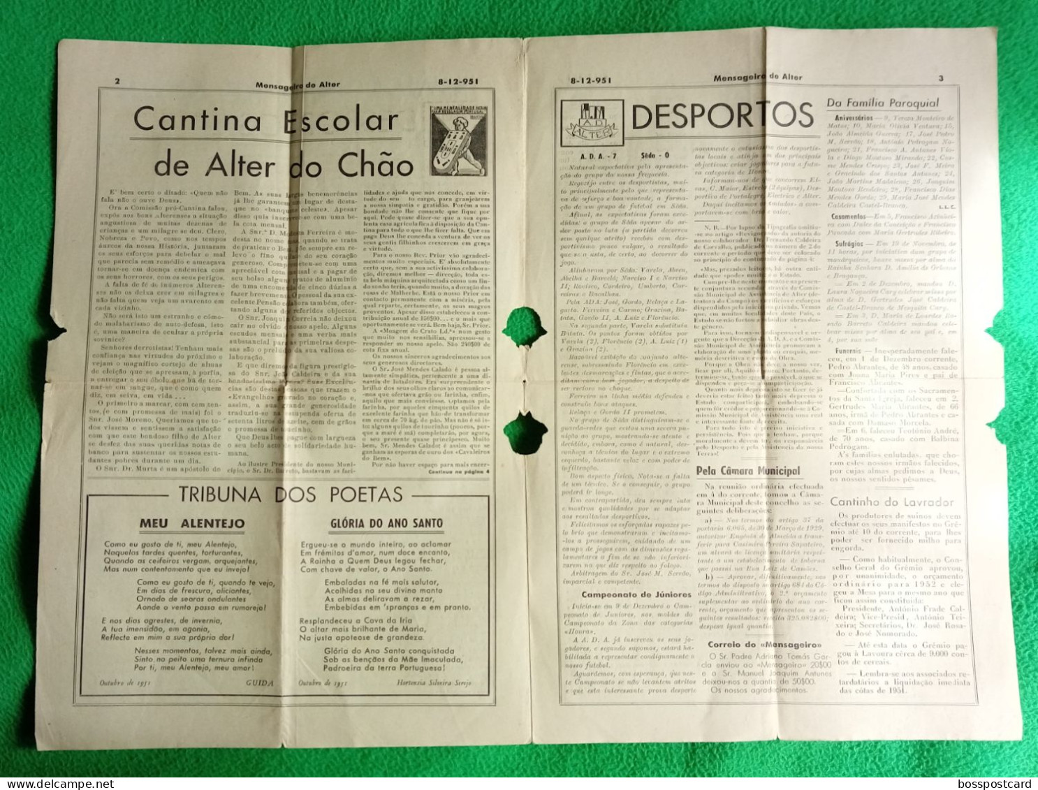 Alter Do Chão - Mensageiro De Alter, Ano 1, Nº 7, 1951 - Imprensa. Portalegre, Portugal. - Testi Generali