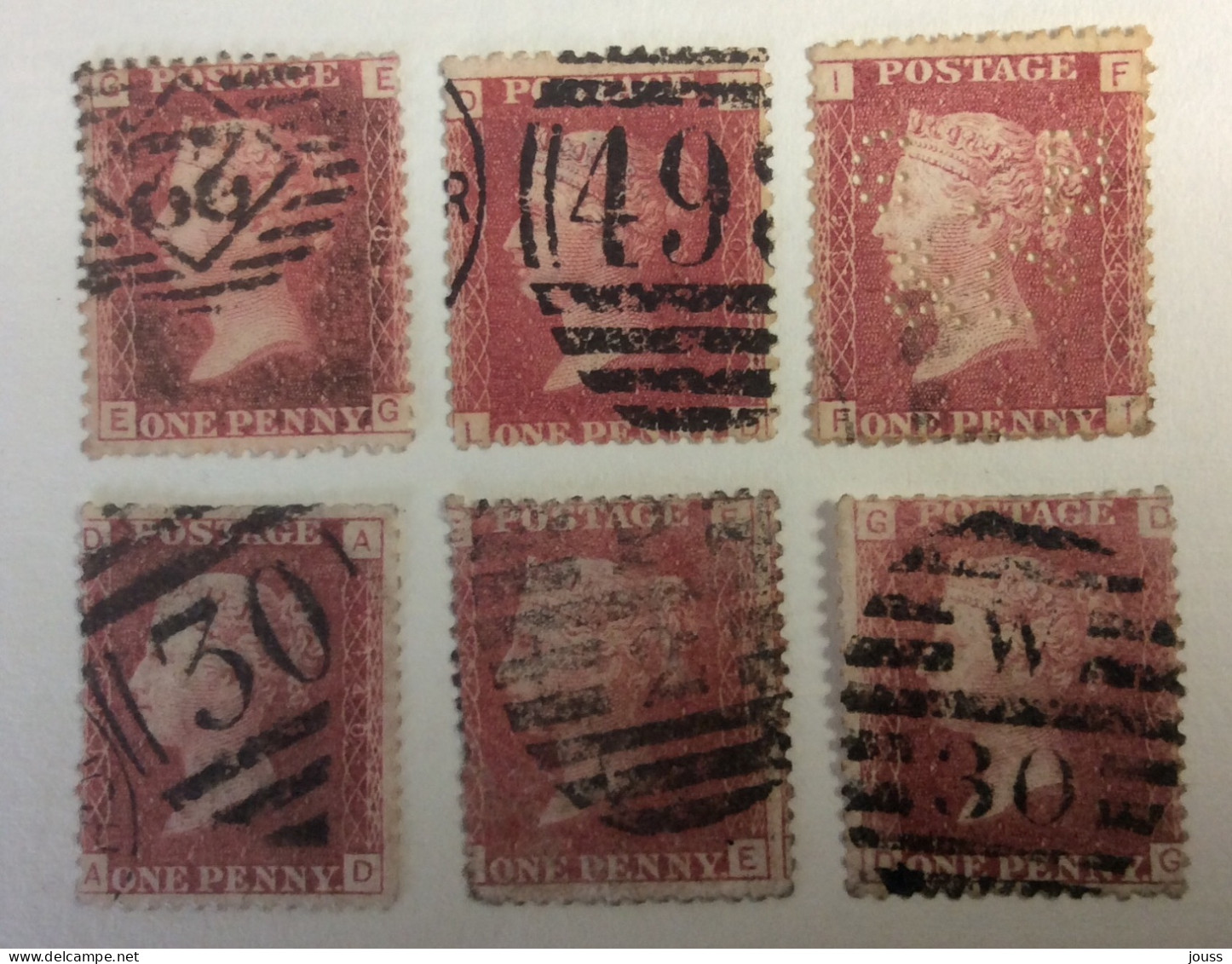 GB17 Victoria YT N° 26 1p Rouge Planche 82 100 134 140 210 (?) ? 1 Perforé GBCI Grande Couronne Lot De 6 Oblitéré - Oblitérés