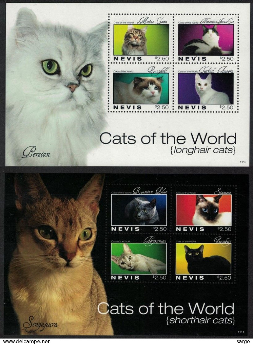 NEVIS  - 2011 - FAUNA - ANIMALS -  CAT - CATS - GATTI - 2 V - MNH - MINISHEET - - Chats Domestiques