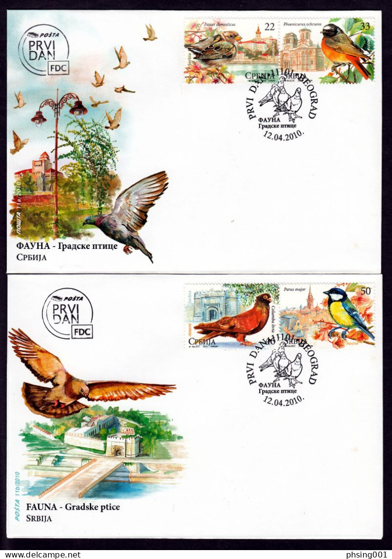 Serbia 2010  Fauna City Birds Sparrow Finch Pigeon FDC - Moineaux