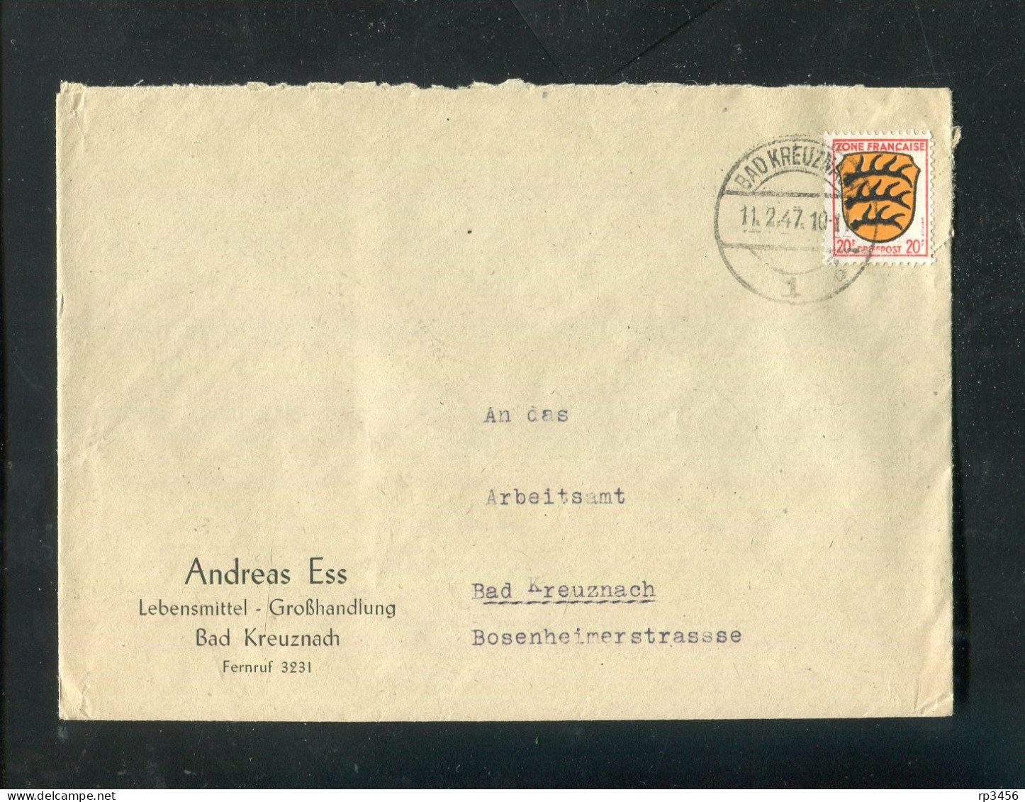 "FRANZOESISCHE ZONE-ALLG.AUSGABE" 1947, Mi. 8 EF Auf Ortsbrief "BAD KREUZNACH" (R1034) - General Issues