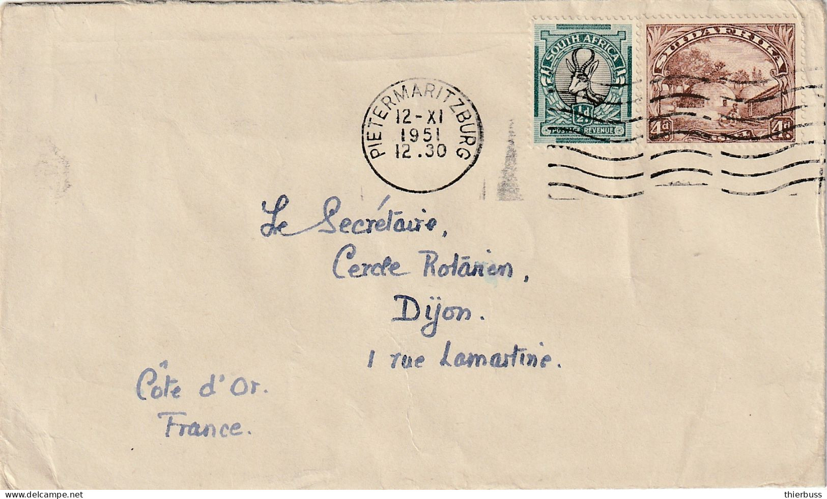 Pietermaritzburg 1951 Lettre Pour Dijon France - Lettres & Documents