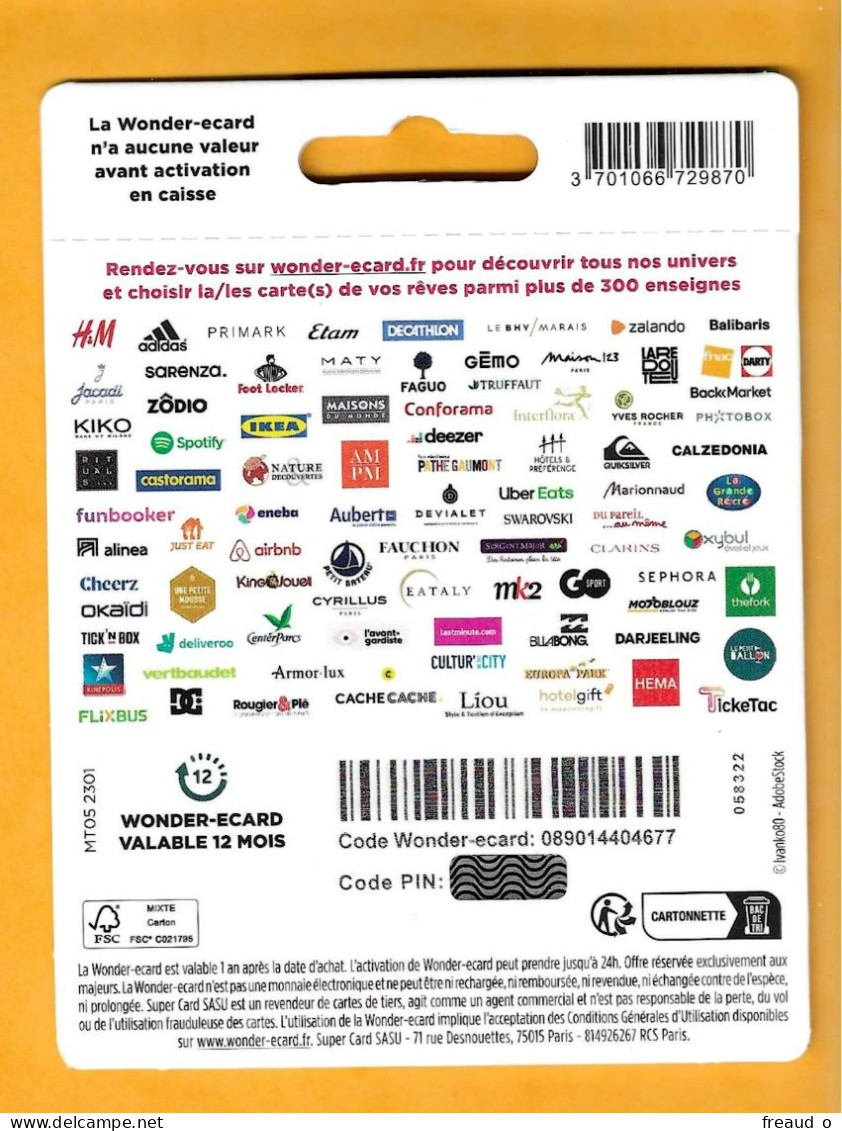 Carte Cadeau WONDER E-card - MODE - 10 à 150€ - - Gift Cards
