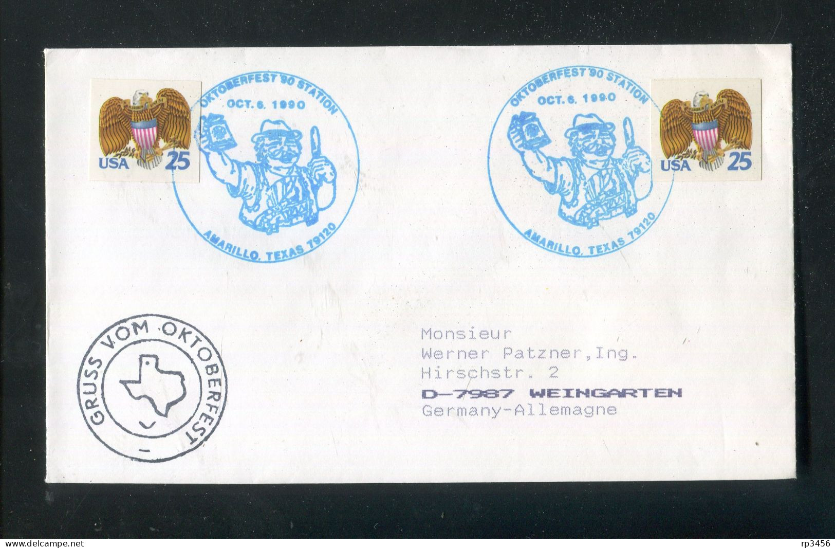 "USA" 1990, Blauer SSt. "AMARILLO TEXAS, Oktoberfest" Auf Brief Nach Deutschland (R1038) - Covers & Documents