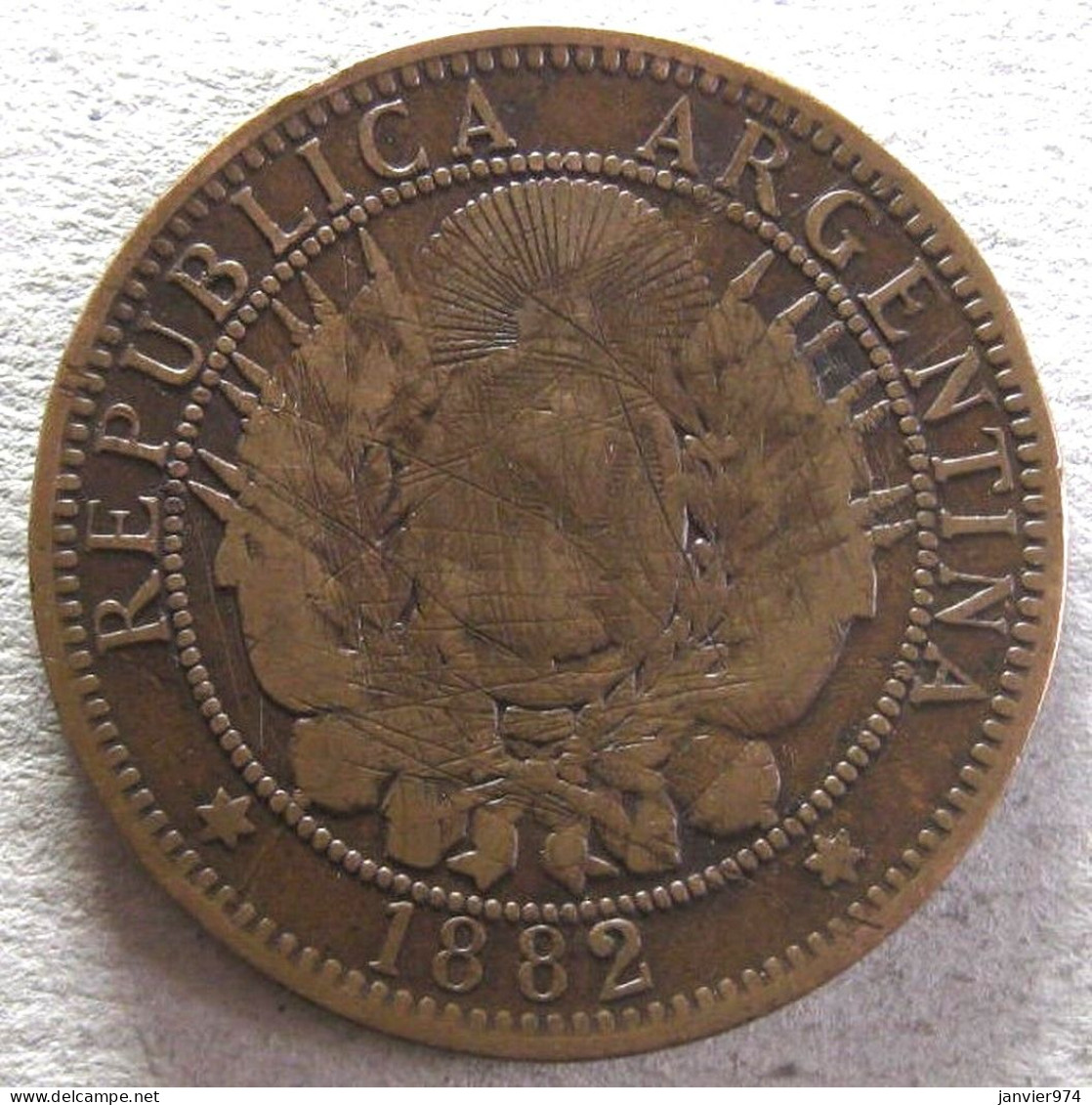 Argentine Dos Centavos 1882 , En Bronze , KM# 33, Très Rare , 88000 Exemplaires - Argentine