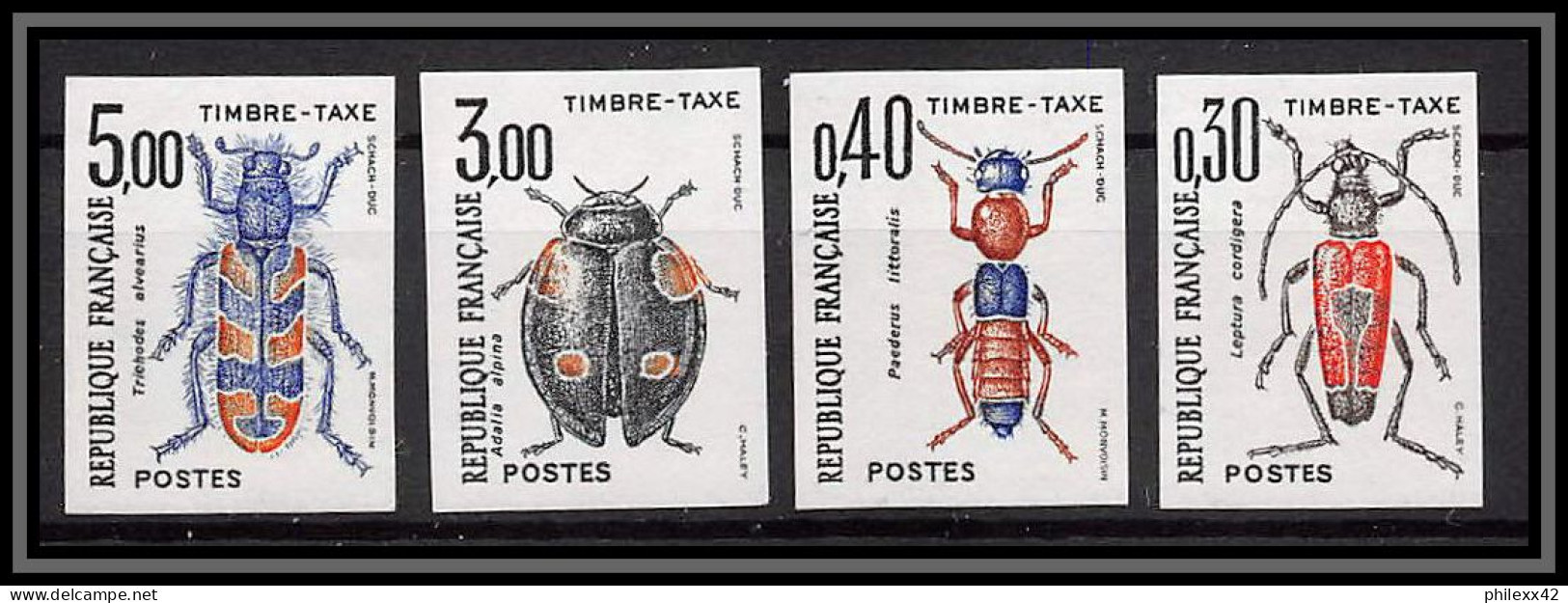 France Taxe N°109/112 Insectes Coleopteres Beetle Insects Non Dentelé ** MNH (Imperf) - 1981-1990