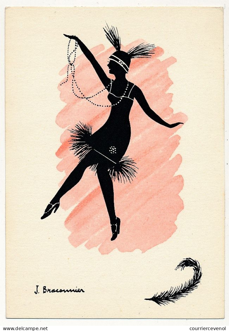 Lot De 4 CPM - Illustrateur J.Braconnier - Danseuses Charleston, Silhouettes En Noir Sur Fond De Couleur - Dance