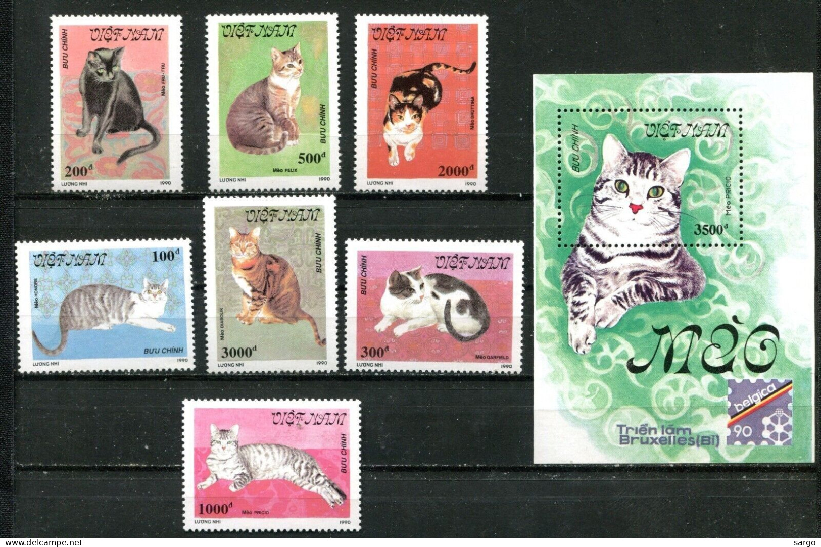 VIETNAM - 1990 - FAUNA - ANIMALS -  CAT - CATS - GATTI - 8 V - MNH - - Chats Domestiques