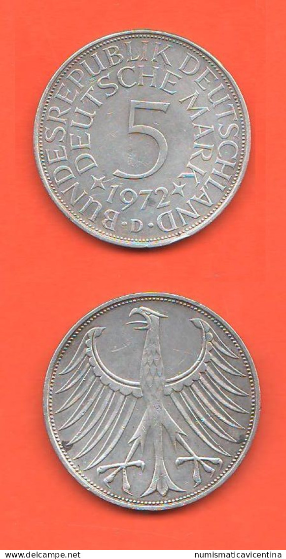 Germany 5 Mark 1972 D Germania Silver Coin - 5 Mark