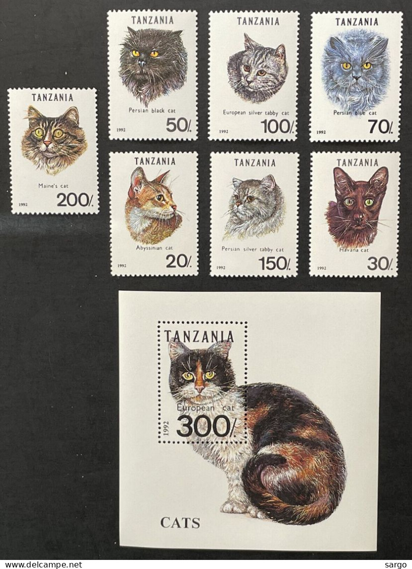 TANZANIA - 1992 - FAUNA - ANIMALS -  CAT - CATS - GATTI - 8 V - MNH - - Chats Domestiques