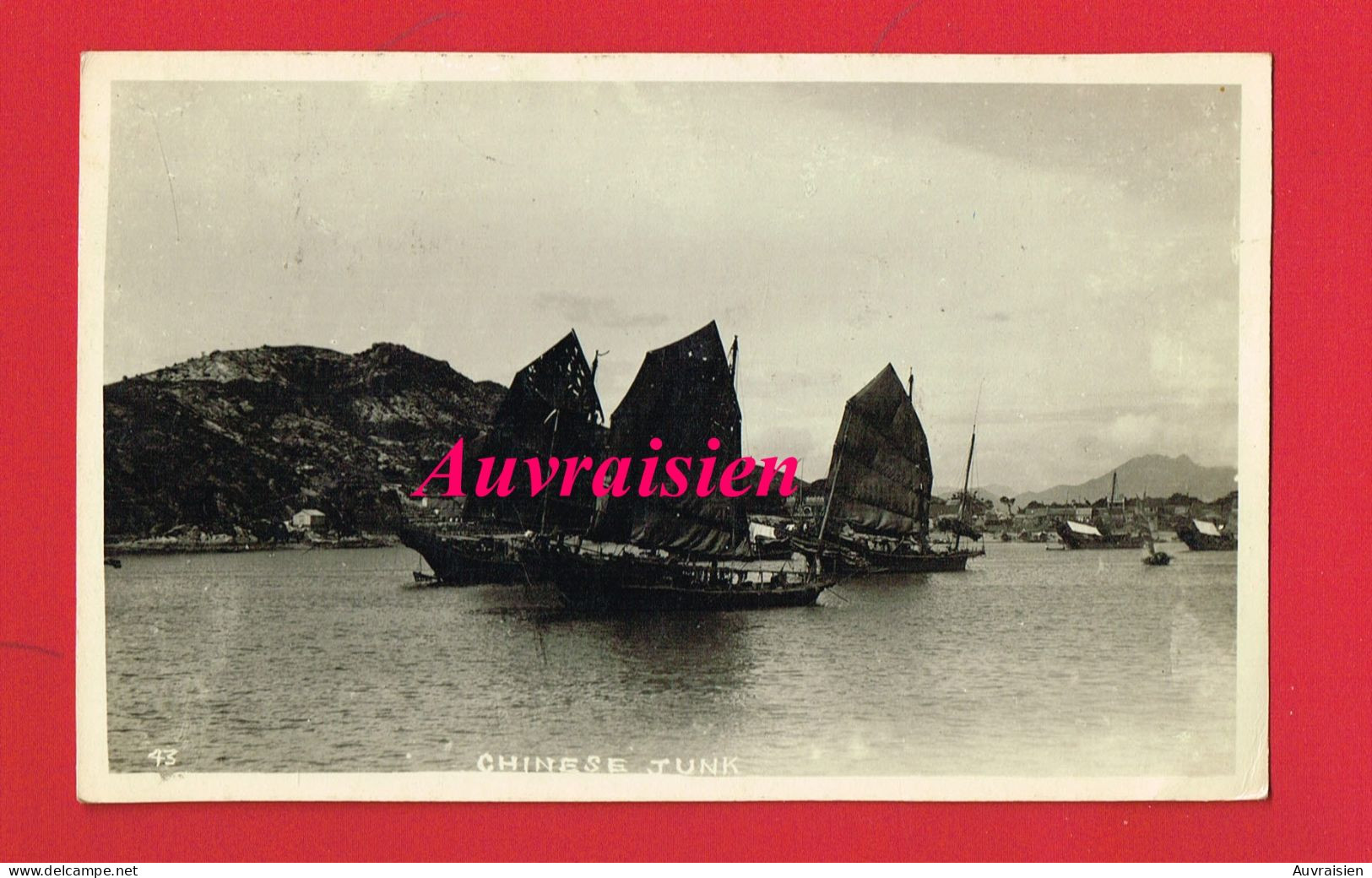 Asie ...  Chine Carte Photo écrite De HONG KONG Chinese Junk + Accident Du Bateau LE MARECHAL JOFFRE En 1939 ... - China (Hongkong)