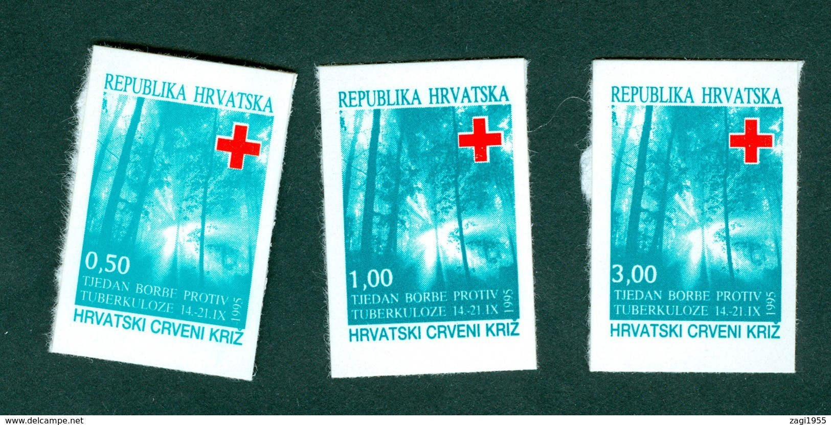 Croatia 1995 Red Cross TBC Self-adhesive Stamps With 3 Different Face Value Michel 69 - Kroatien
