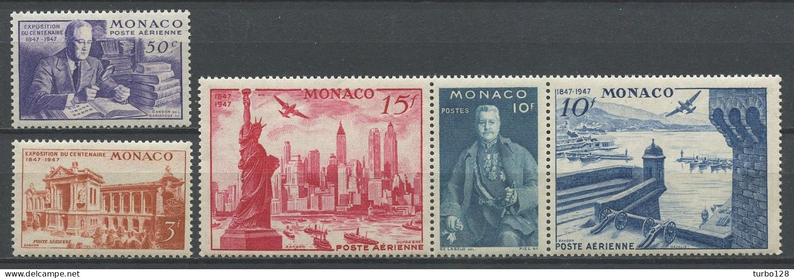 MONACO 1946 PA 22 24 25/27 ** Neufs MNH  TTB C 25 € Exposition Du Timbre New-York Roosevelt Musée Prince Louis II - Airmail