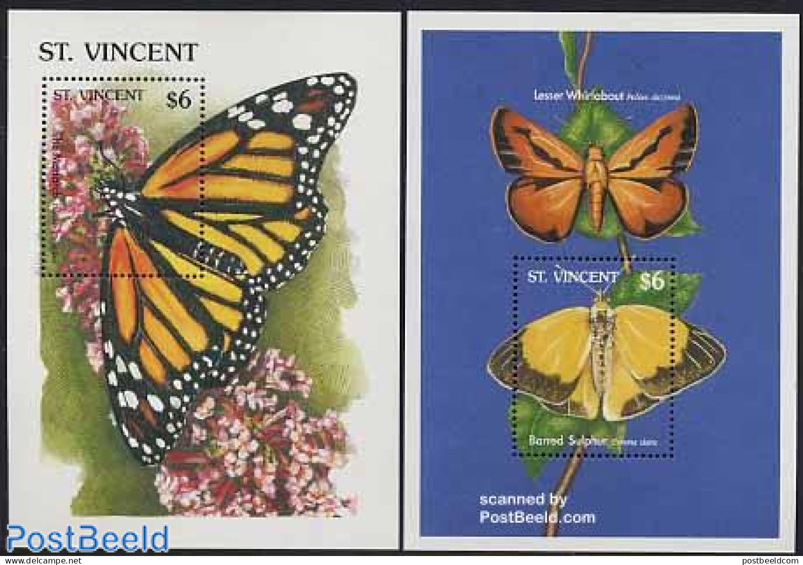Saint Vincent 1989 Butterflies 2 S/s, Mint NH, Nature - Butterflies - St.Vincent (1979-...)