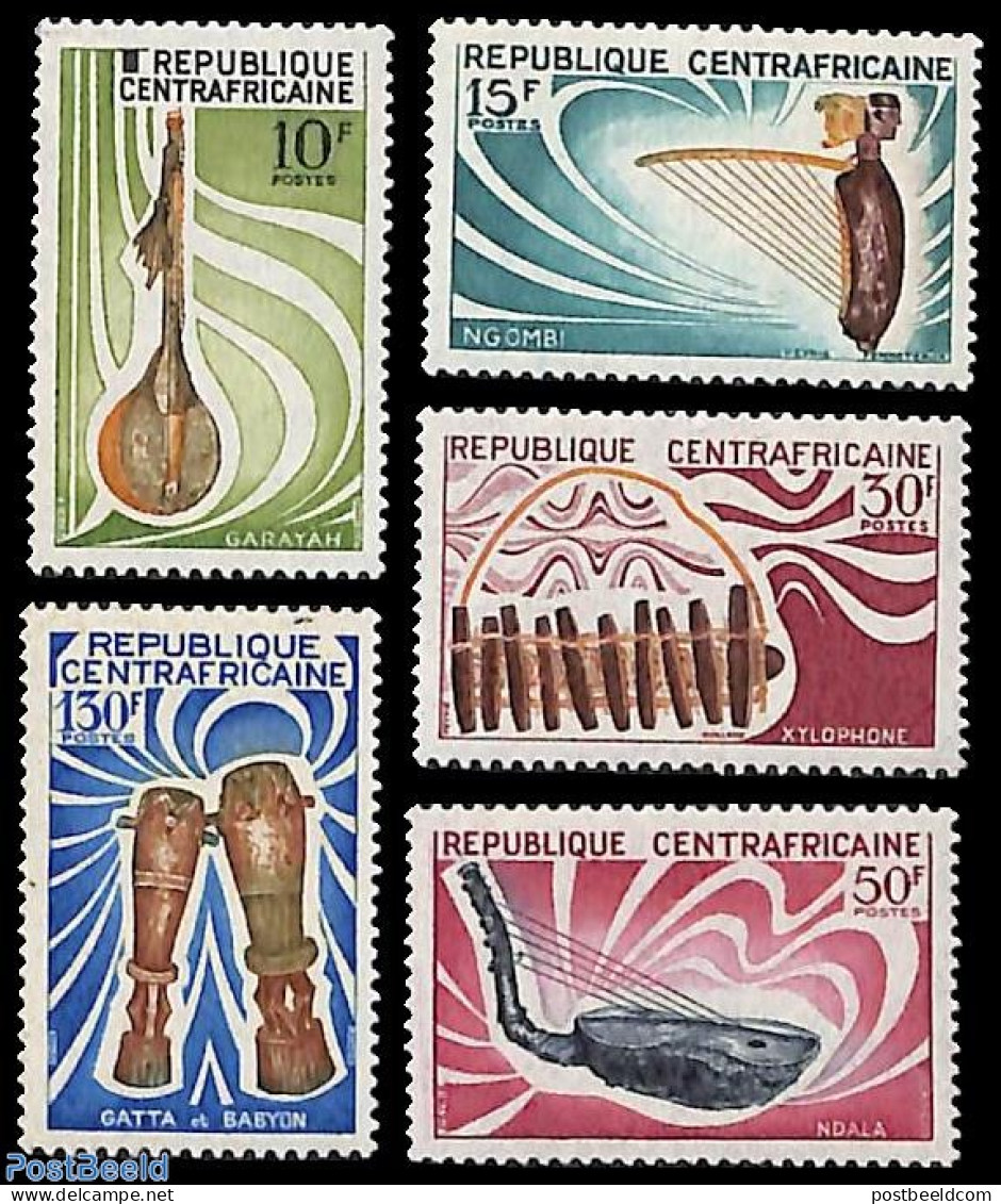 Central Africa 1970 Music Instruments 5v, Mint NH, Performance Art - Music - Musical Instruments - Música