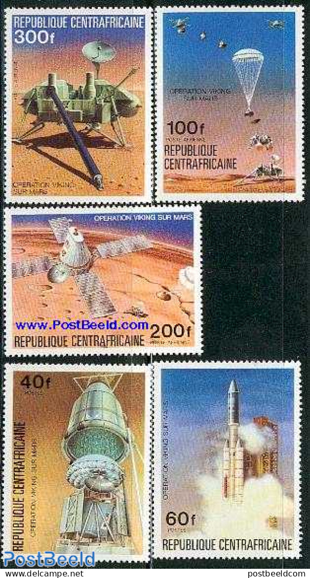 Central Africa 1976 Viking 5v, Mint NH, Sport - Transport - Parachuting - Space Exploration - Paracaidismo