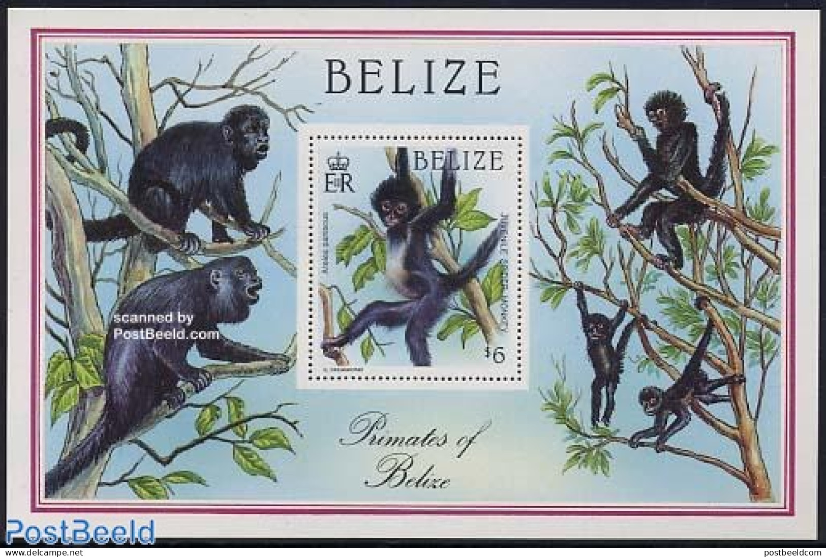 Belize/British Honduras 1987 Monkeys S/s, Mint NH, Nature - Animals (others & Mixed) - Monkeys - Honduras Britannique (...-1970)