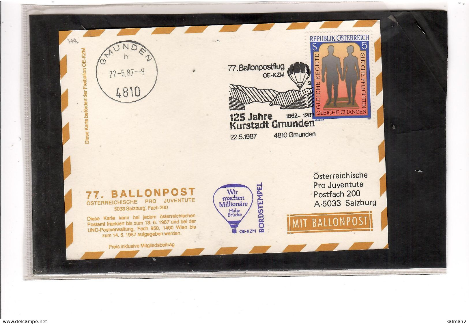 TEM20415   -  GMUNDEN 22.5.1987    /  77. BALLONPOSTFLUG -  NETTO KATALOG NR. 77a   - BALLON "  OE-KZM  " - Montgolfières