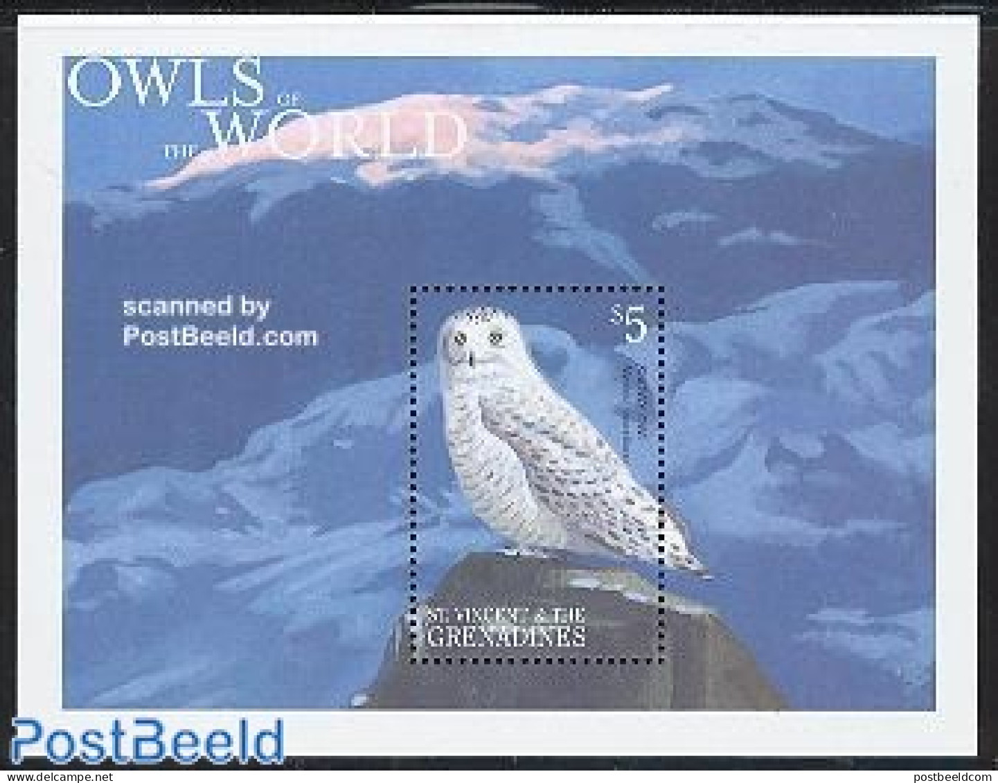 Saint Vincent 2001 Snow Owl S/s, Mint NH, Nature - Birds - Birds Of Prey - Owls - St.Vincent (1979-...)