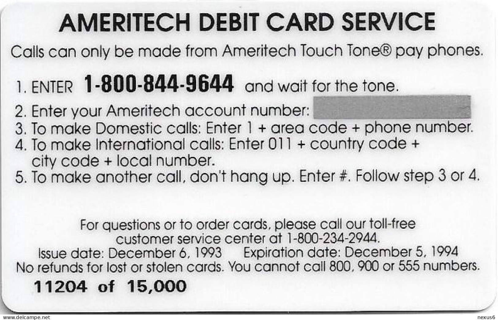 USA - Ameritech (AMT) - Snowflake Trial, First Edition Debit Card, 12.1993, Remote Mem. 2$, 15.000ex, Mint - Otros & Sin Clasificación