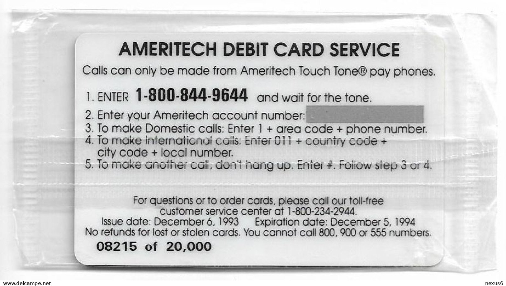 USA - Ameritech (AMT) - Snowflake Trial, First Edition Debit Card, 12.1993, Remote Mem. 5$, 20.000ex, NSB - Autres & Non Classés