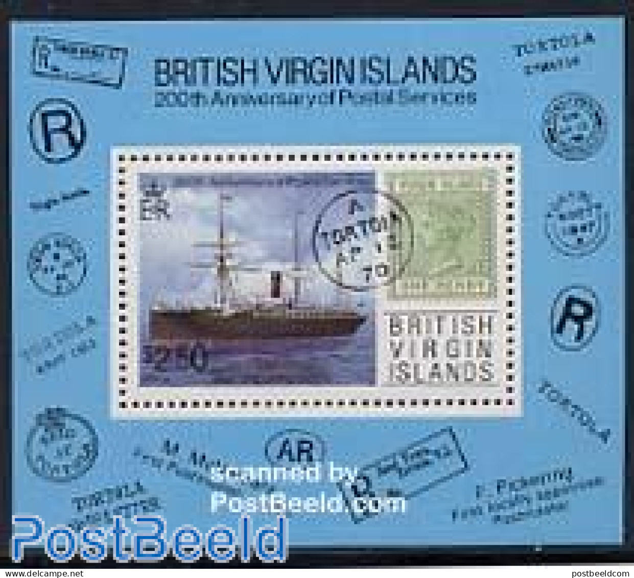 Virgin Islands 1987 Postal Service S/s, Mint NH, Transport - Post - Stamps On Stamps - Ships And Boats - Poste