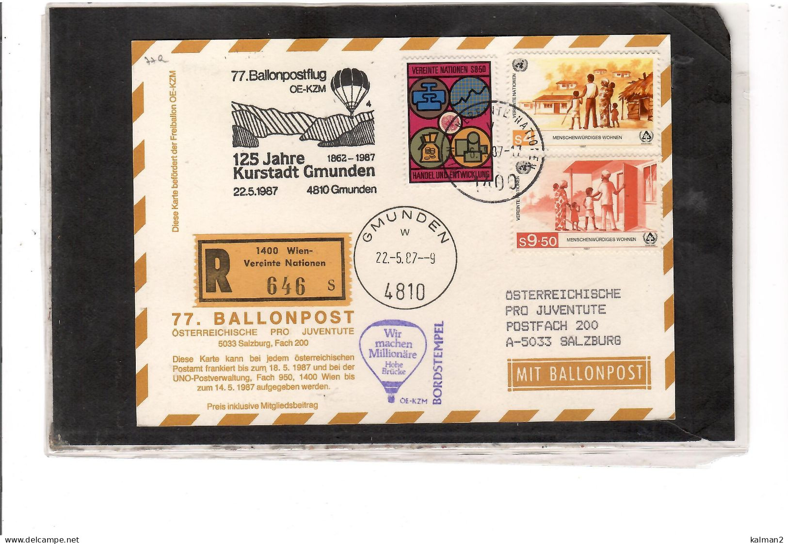 TEM20416   -  GMUNDEN 22.5.1987    /  77. BALLONPOSTFLUG -  NETTO KATALOG NR. 77a   - BALLON "  OE-KZM  " - Montgolfier