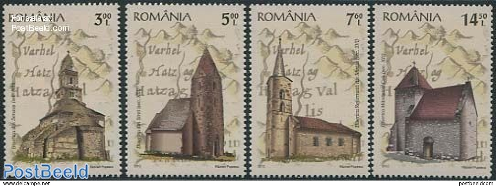 Romania 2012 Tara Hategului Church 4v, Mint NH, Religion - Churches, Temples, Mosques, Synagogues - Neufs