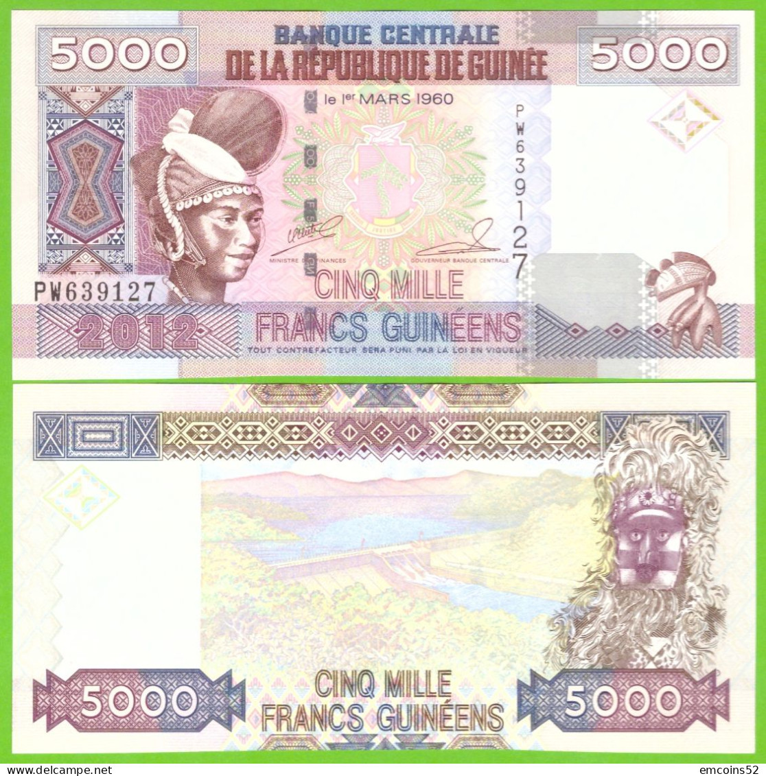 GUINEA  5000 FRANCS 2012 P-41b  UNC - Guinea