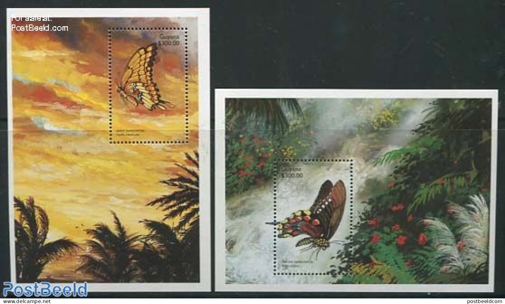 Guyana 1999 Butterflies 2 S/s, Mint NH, Nature - Butterflies - Guyana (1966-...)