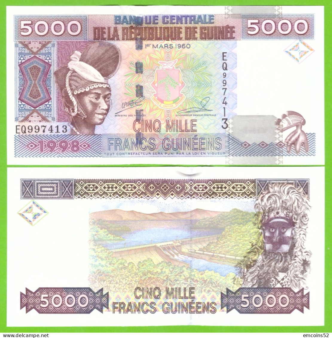 GUINEA  5000 FRANCS 1998 P-38  UNC - Guinee