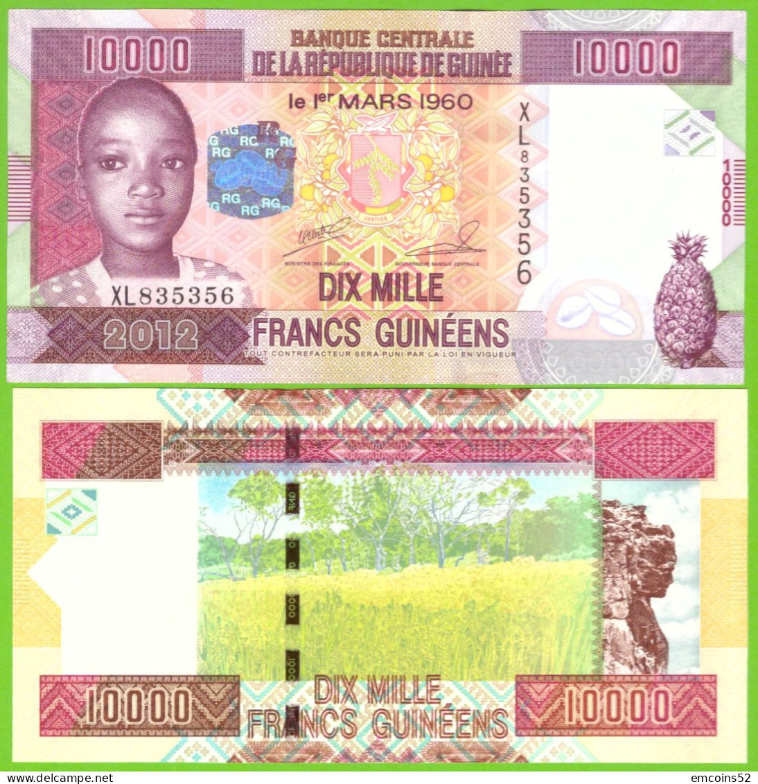 GUINEA 10000 FRANCS 2012   P-46  UNC - Guinee