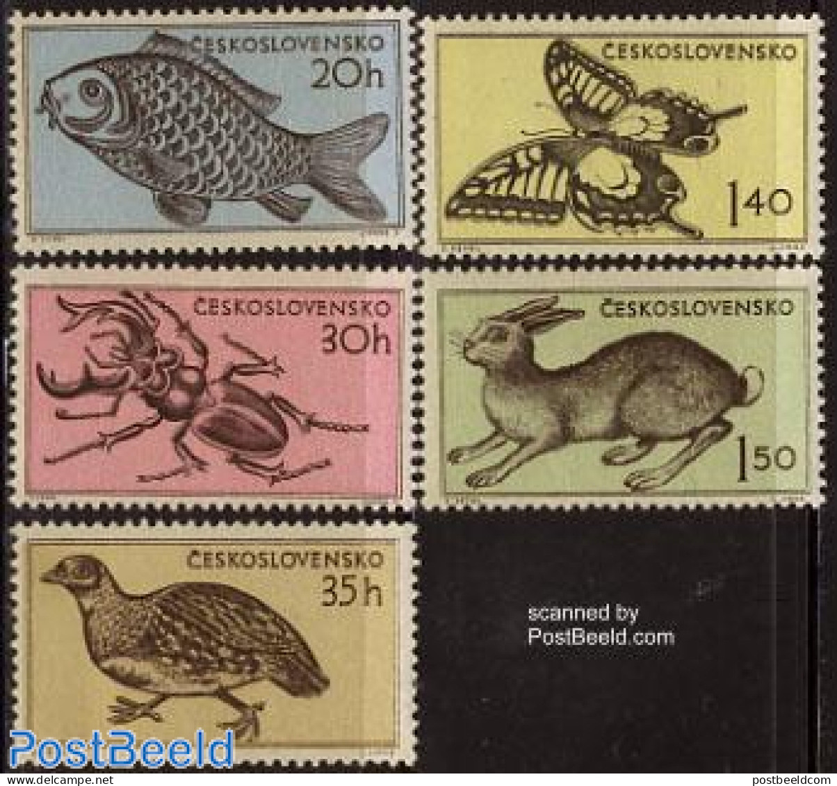 Czechoslovkia 1955 Animals 5v, Unused (hinged), Nature - Animals (others & Mixed) - Birds - Butterflies - Fish - Wild .. - Other & Unclassified