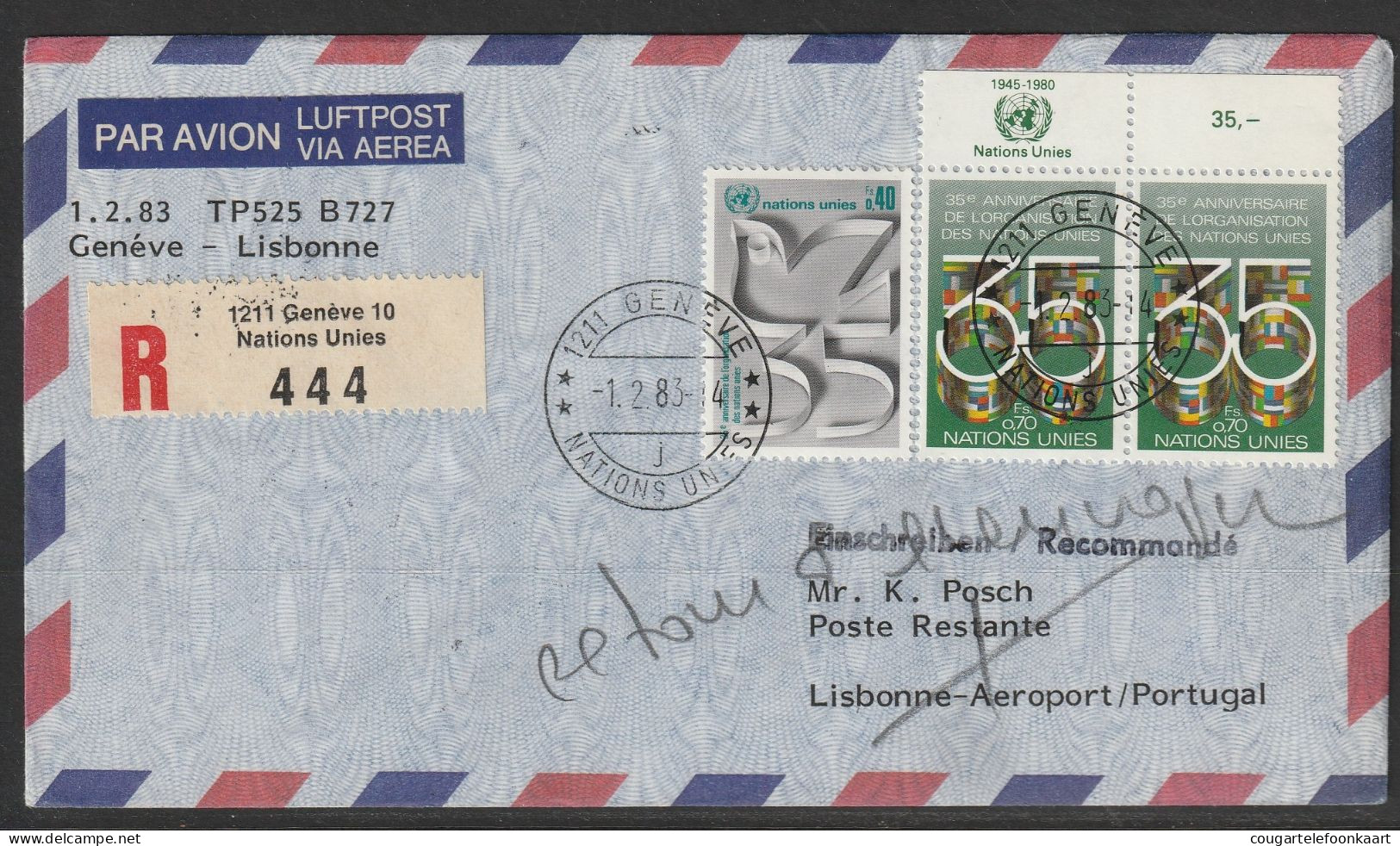 1983, TAP, Erstflug, Genf UN - Lisboa/Lisbonne Portugal - Erst- U. Sonderflugbriefe