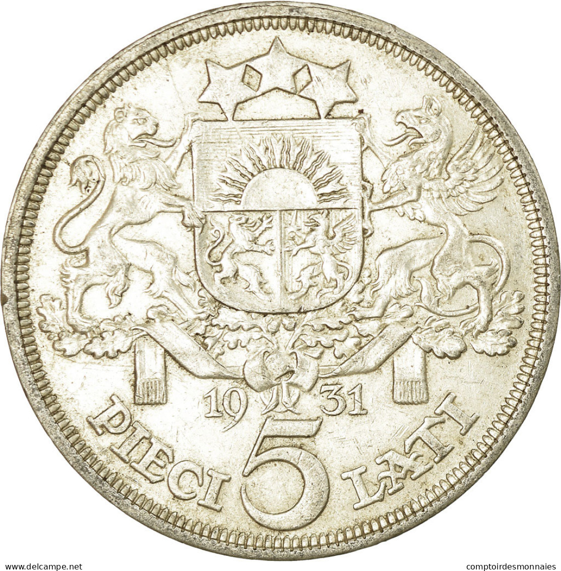 Monnaie, Latvia, 5 Lati, 1931, TTB+, Argent, KM:9 - Letonia