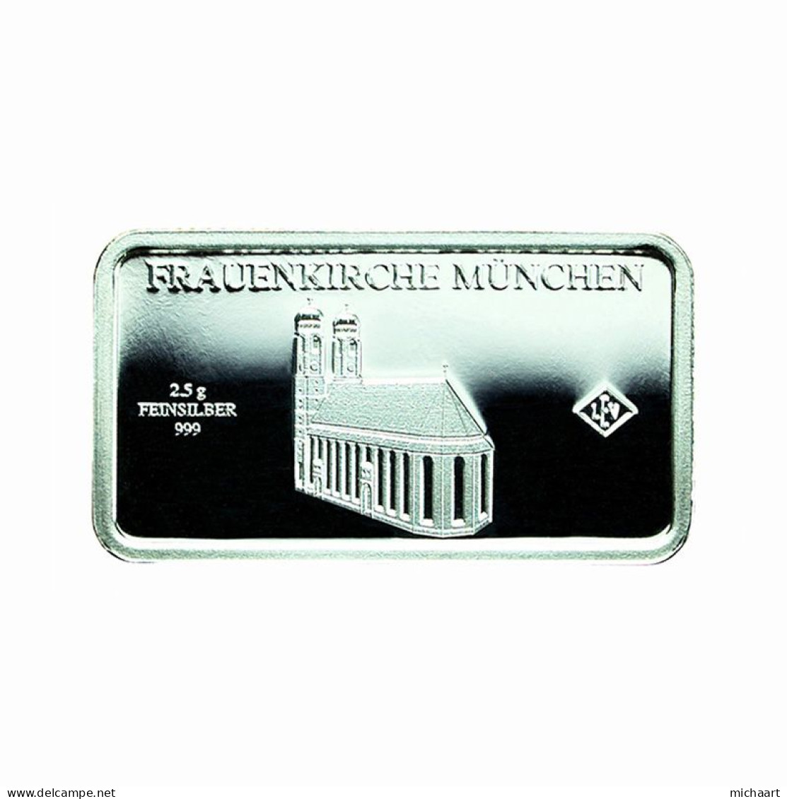 Germany Silver Ingot Bar Proof 2.5g Landmarks Munich Frauenkirche 03850 - Herdenkingsmunt