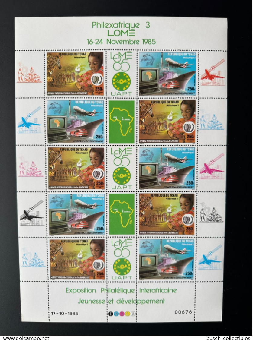 Tchad Chad 1985 Mi. 1130 - 1131 Triptyque Philexafrique Lomé UAPT Avion Airplane Train Faune Fauna - Tchad (1960-...)