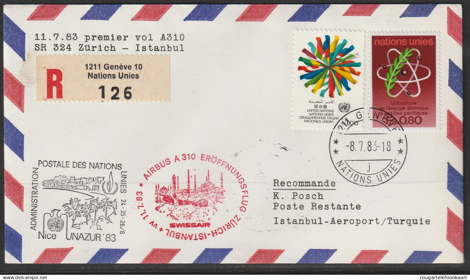 1983, Swissair, Erstflug, Genf UN - Istanbul Turkye - Erst- U. Sonderflugbriefe
