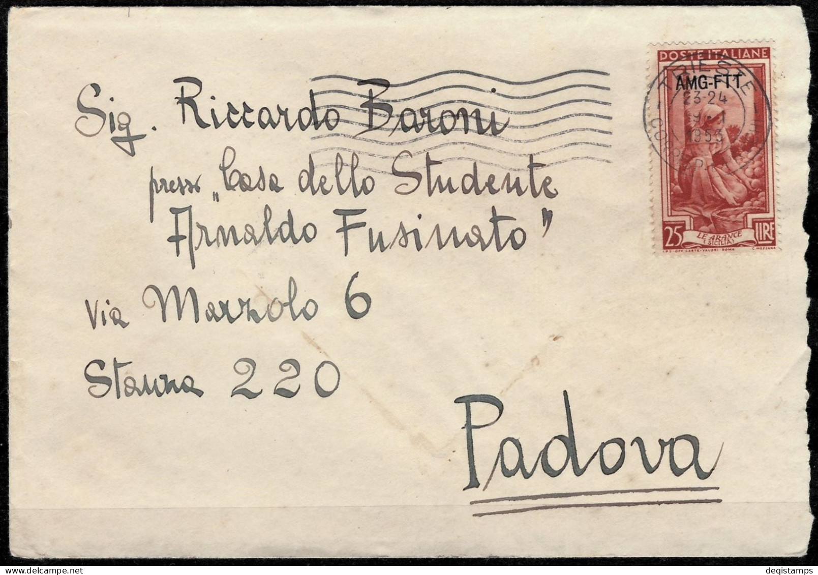 Italy / Trieste A Year 1953  AMG - FTT  Cover - Jugoslawische Bes.: Triest