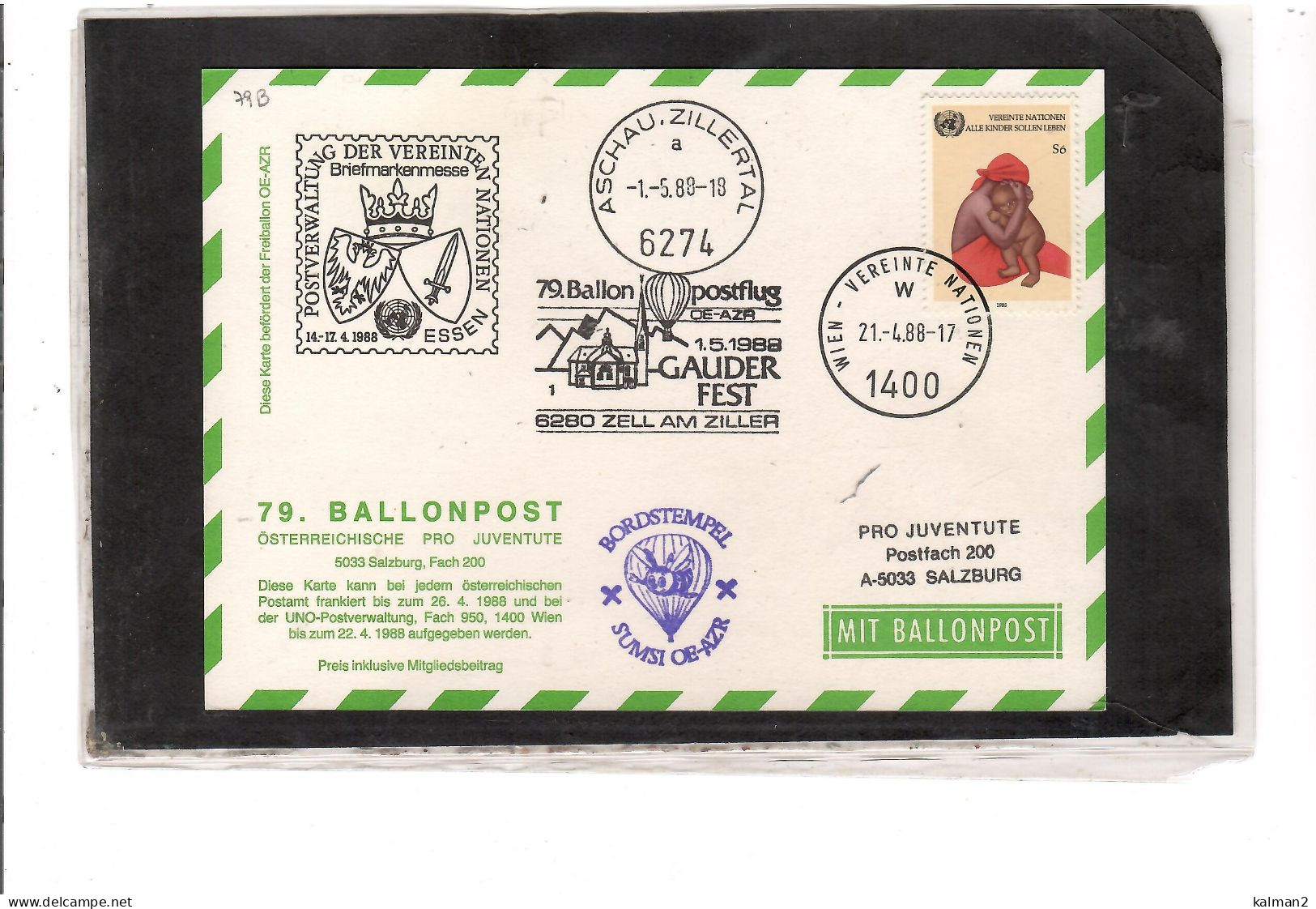 TEM20424   -   ZELL AM ZILLER  1.5.1988   /  79. BALLONPOSTFLUG -  NETTO KATALOG NR. 79b   - BALLON "  SUMSI AZR   " - Airships