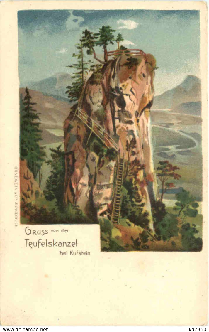 Gruss Von Der Teufelskanzel Bei Kufstein - Litho - Kufstein